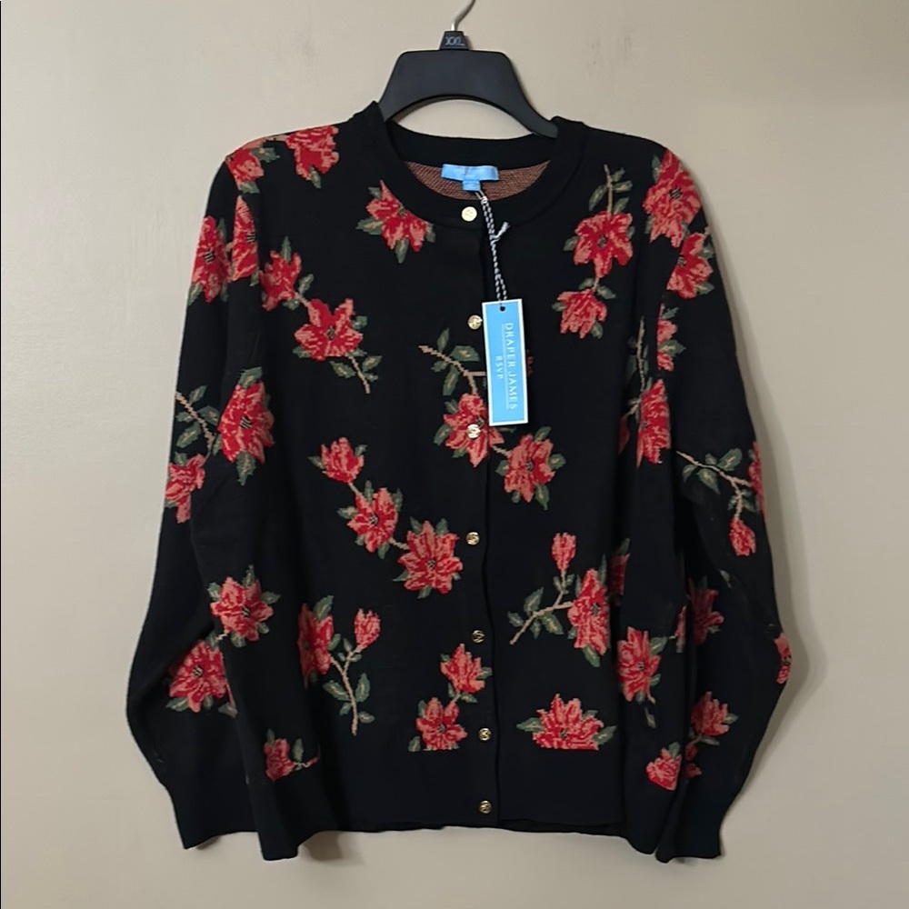 NWT Draper James RSVP ~ Floral Black Cardigan Sweater ~ Size 1X